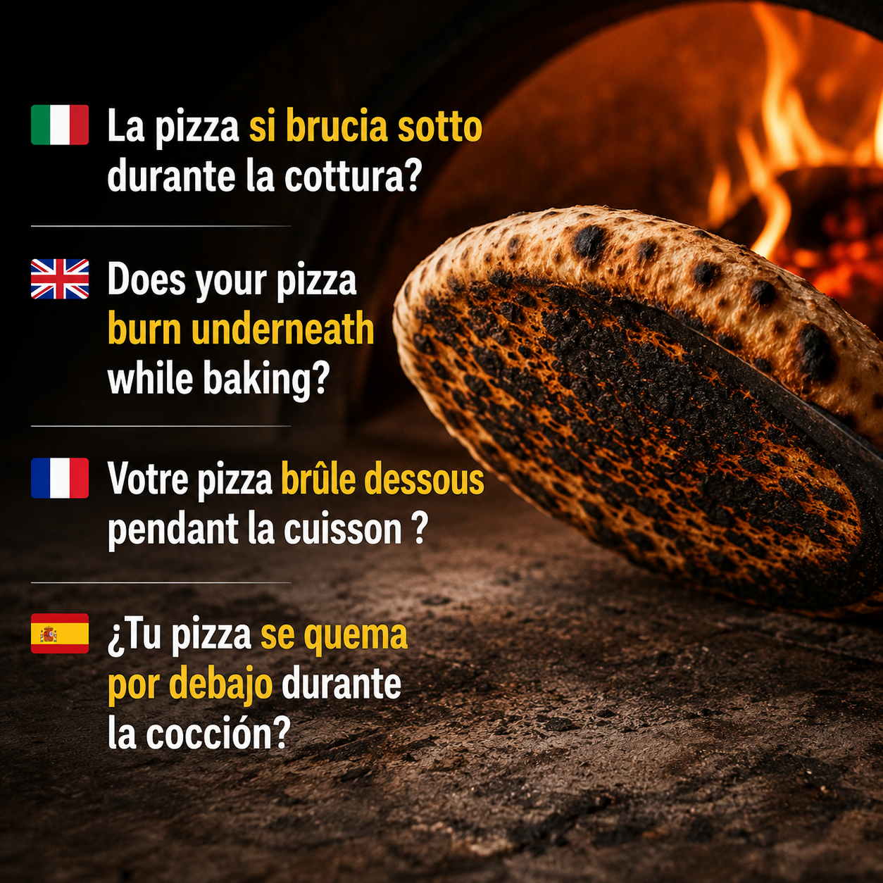 Fondo della pizza bruciato durante la cottura